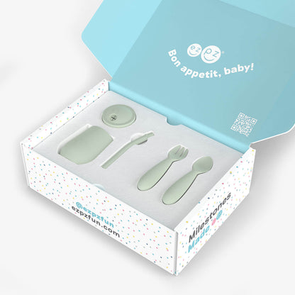 ezpz Developmental Kit Stage 3 in Sage Green / ezpz Mini Mat, Mini Cup + Straw Training System, and Mini Utensils 