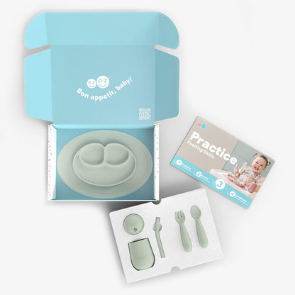 ezpz Developmental Kit Stage 3 in Sage Green / ezpz Mini Mat, Mini Cup + Straw Training System, and Mini Utensils 