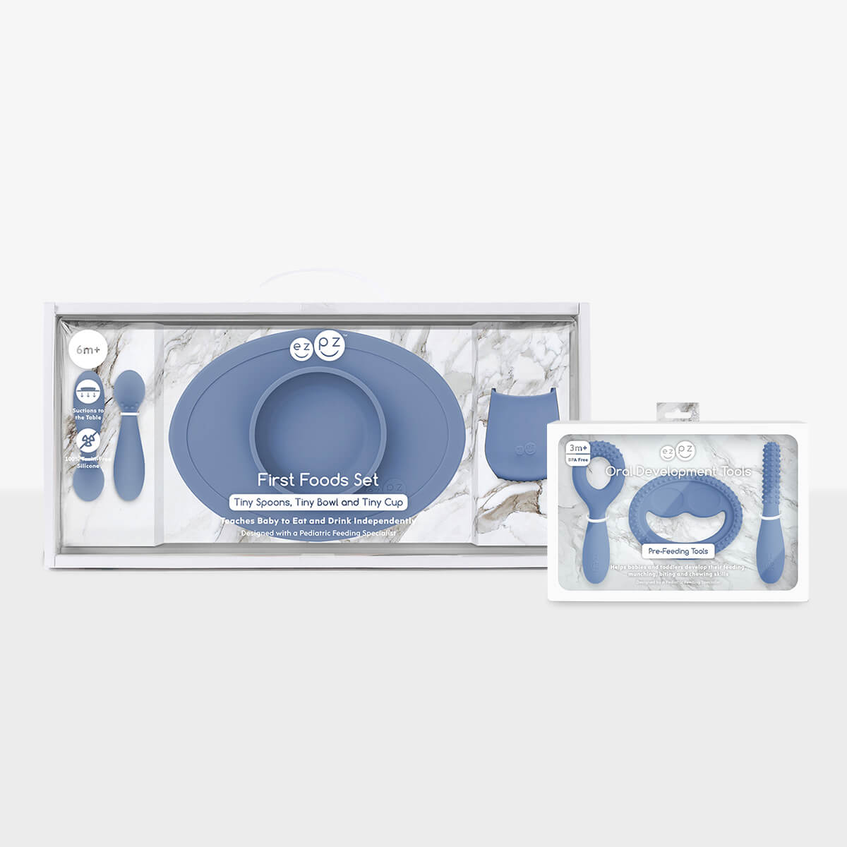 Munch and Meal Bundle in Indigo Blue / ezpz First Foods Set and Oral Development Tools