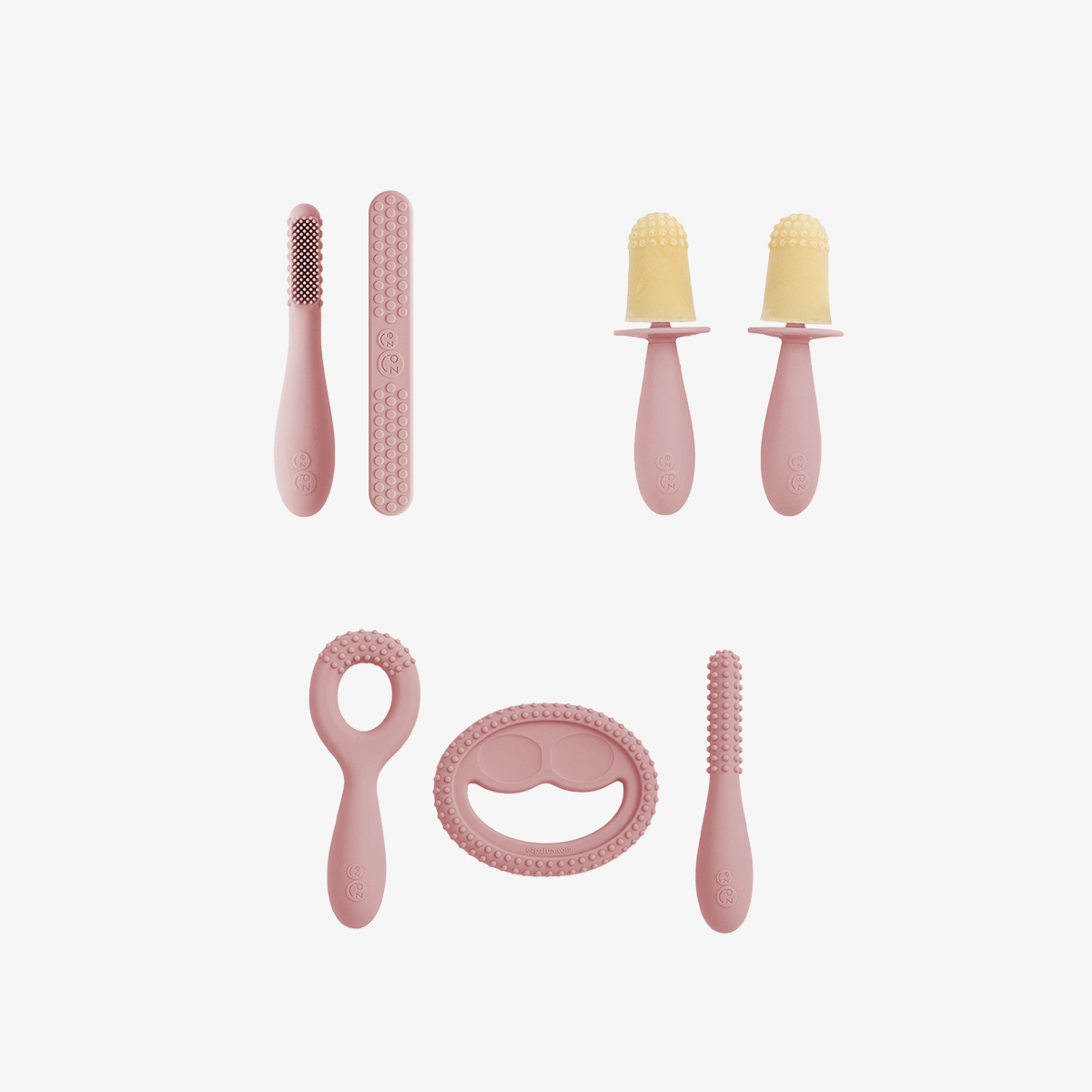 Pre-Feeding Oral Care Bundle in Blush Pink / ezpz Baby-Led™ Toothbrush + Sensory Tongue Depressor Dual Pack, Tiny Pops and Oral Development Tools