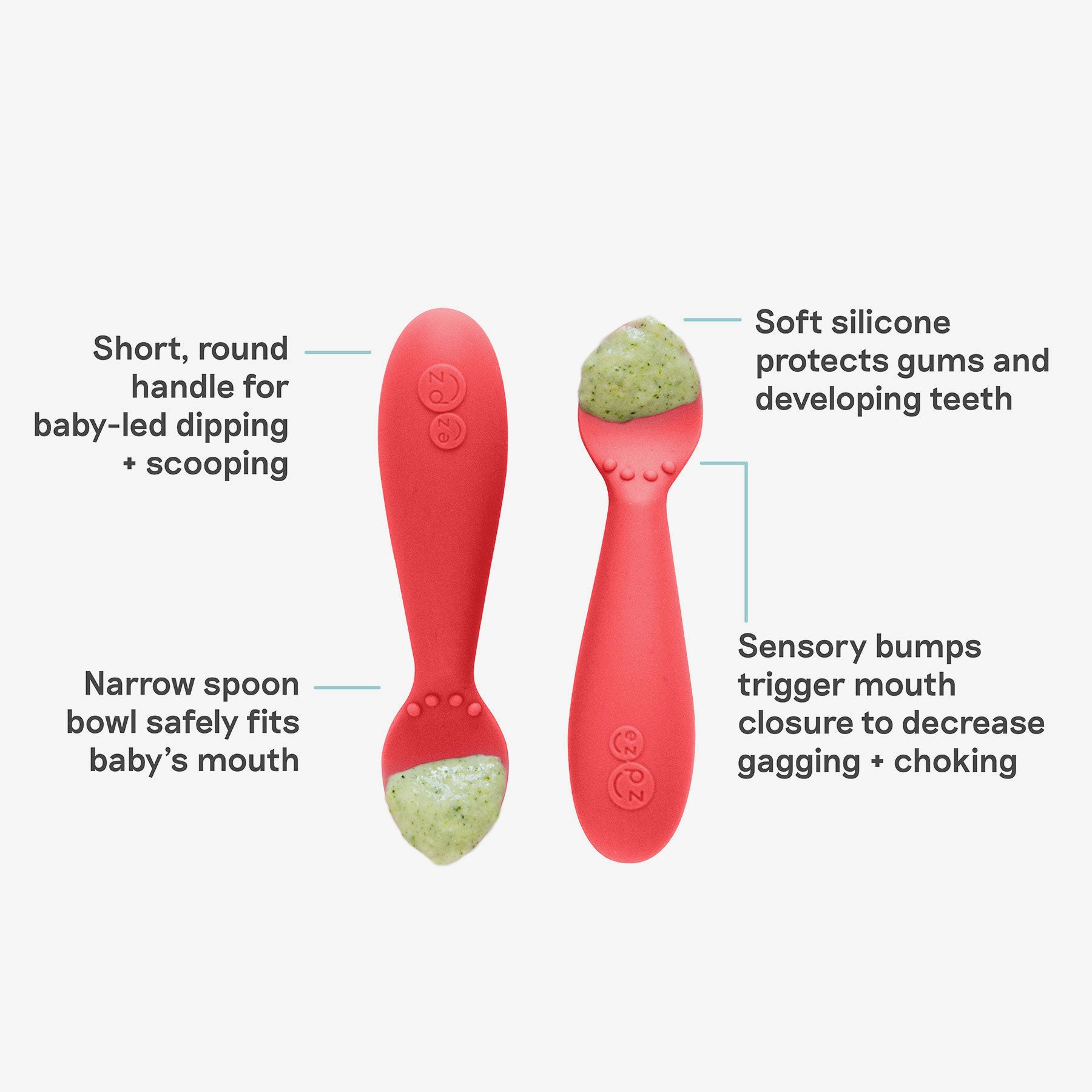 The Tiny Spoon in Coral Pink by ezpz / Small, Sensory Silicone Spoon for Babies 