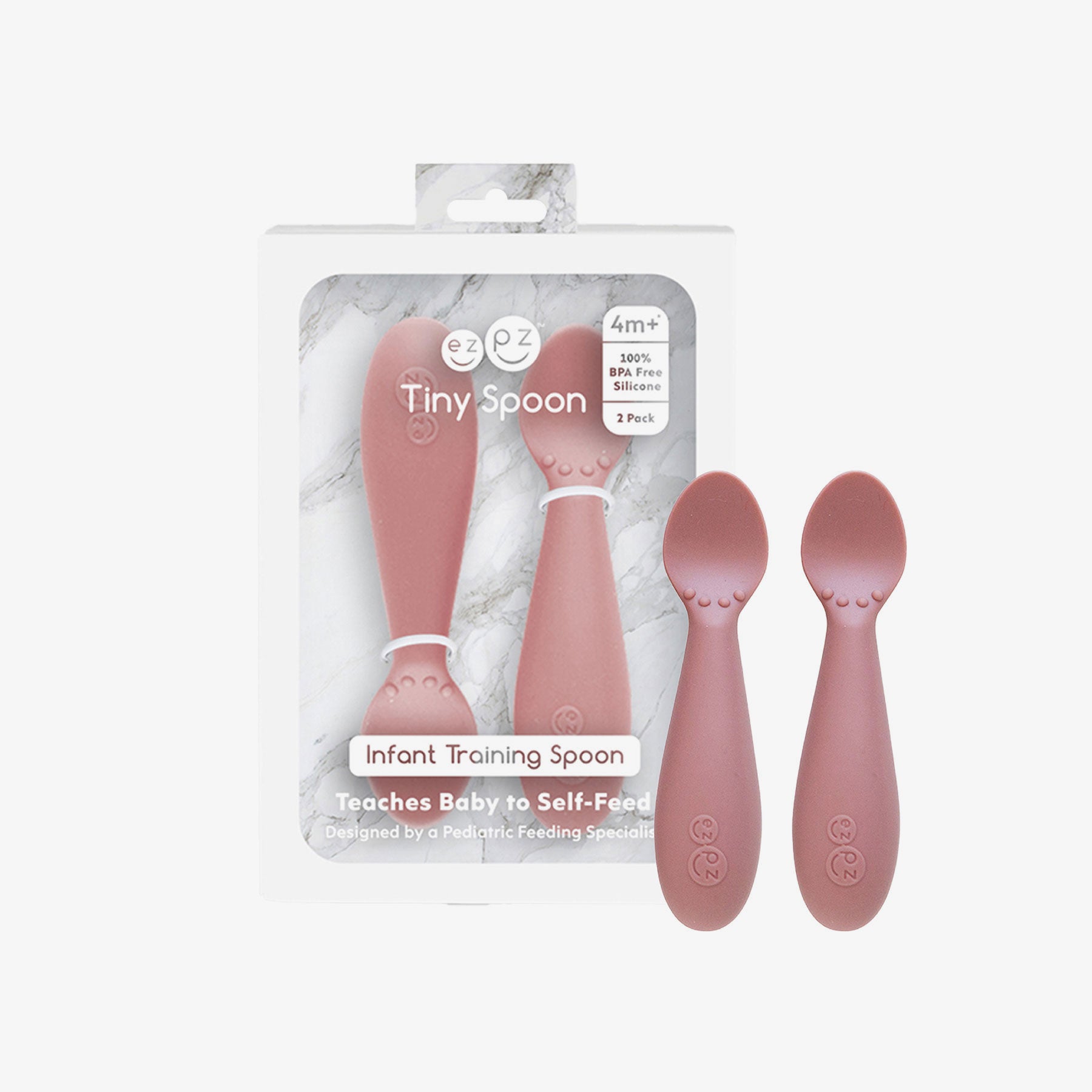 The Tiny Spoon in Blush Pink by ezpz / Small, Sensory Silicone Spoon for Babies #color_blush
