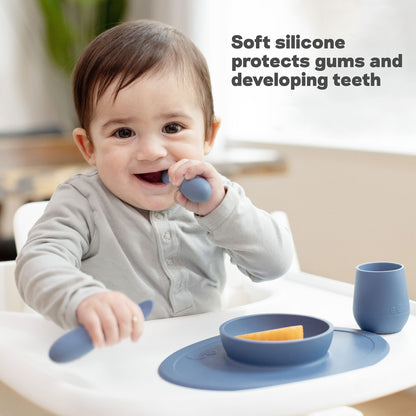 ezpz Tiny Spoons for babies are made of soft silicone that protects gums and developing teeth
