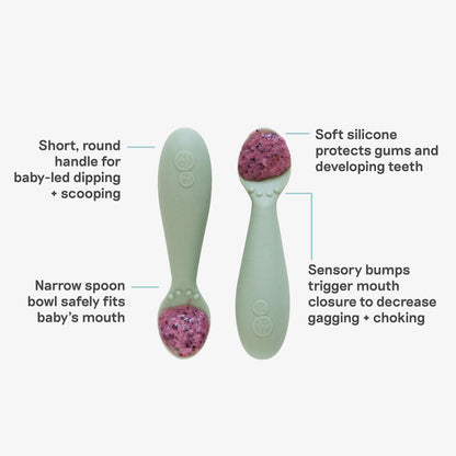 The Tiny Spoon in Sage Green by ezpz / Small, Sensory Silicone Spoon for Babies 