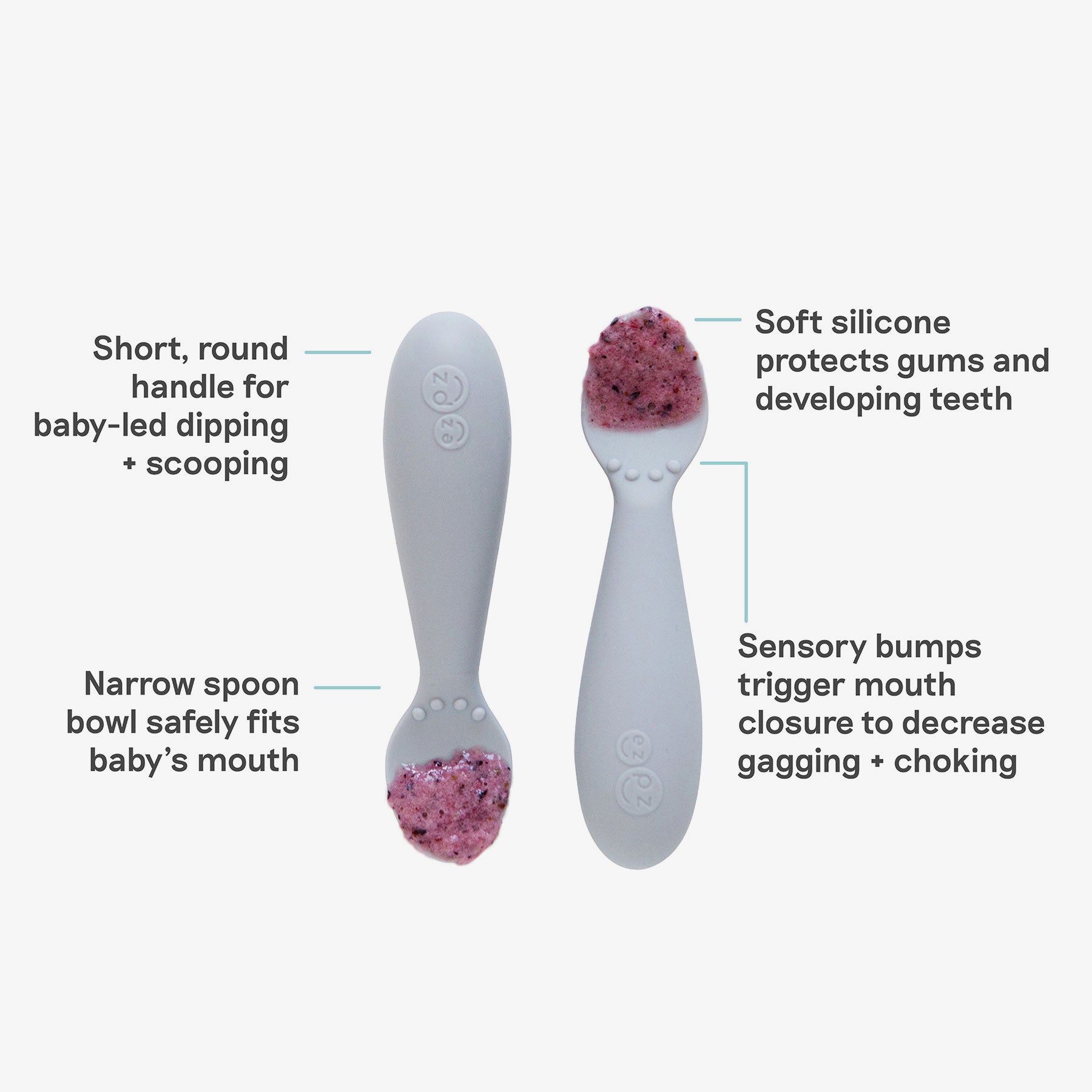 The Tiny Spoon in Pewter Gray by ezpz / Small, Sensory Silicone Spoon for Babies 