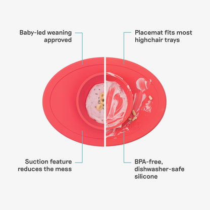 The Tiny Bowl in Coral Pink by ezpz / Silicone Bowl for Babies that Fits on High Chairs 