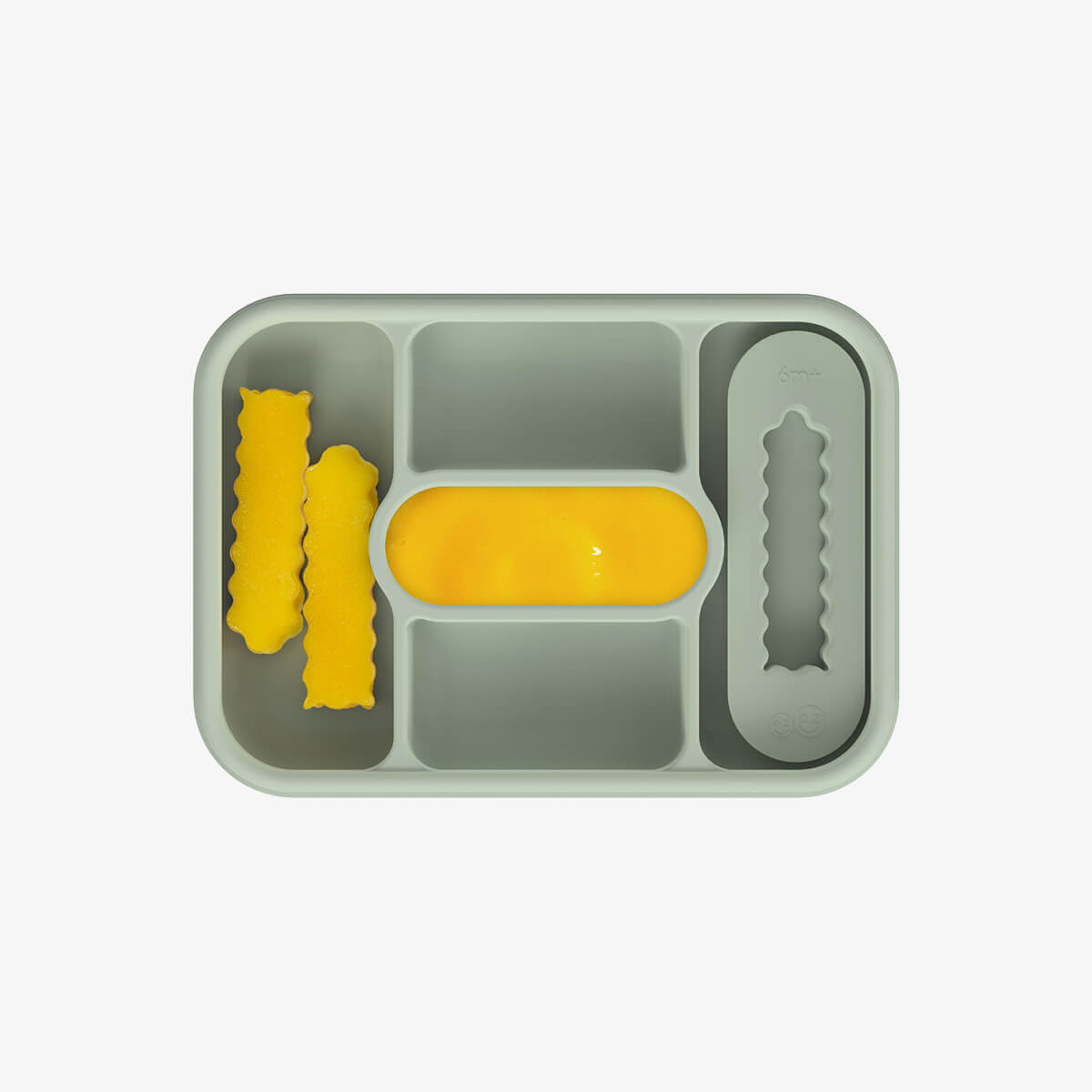 ezpz travel box in sage green is an all-in-one feeding + storage system that helps families pack, transport, and serve baby’s meals when away from home #color_sage