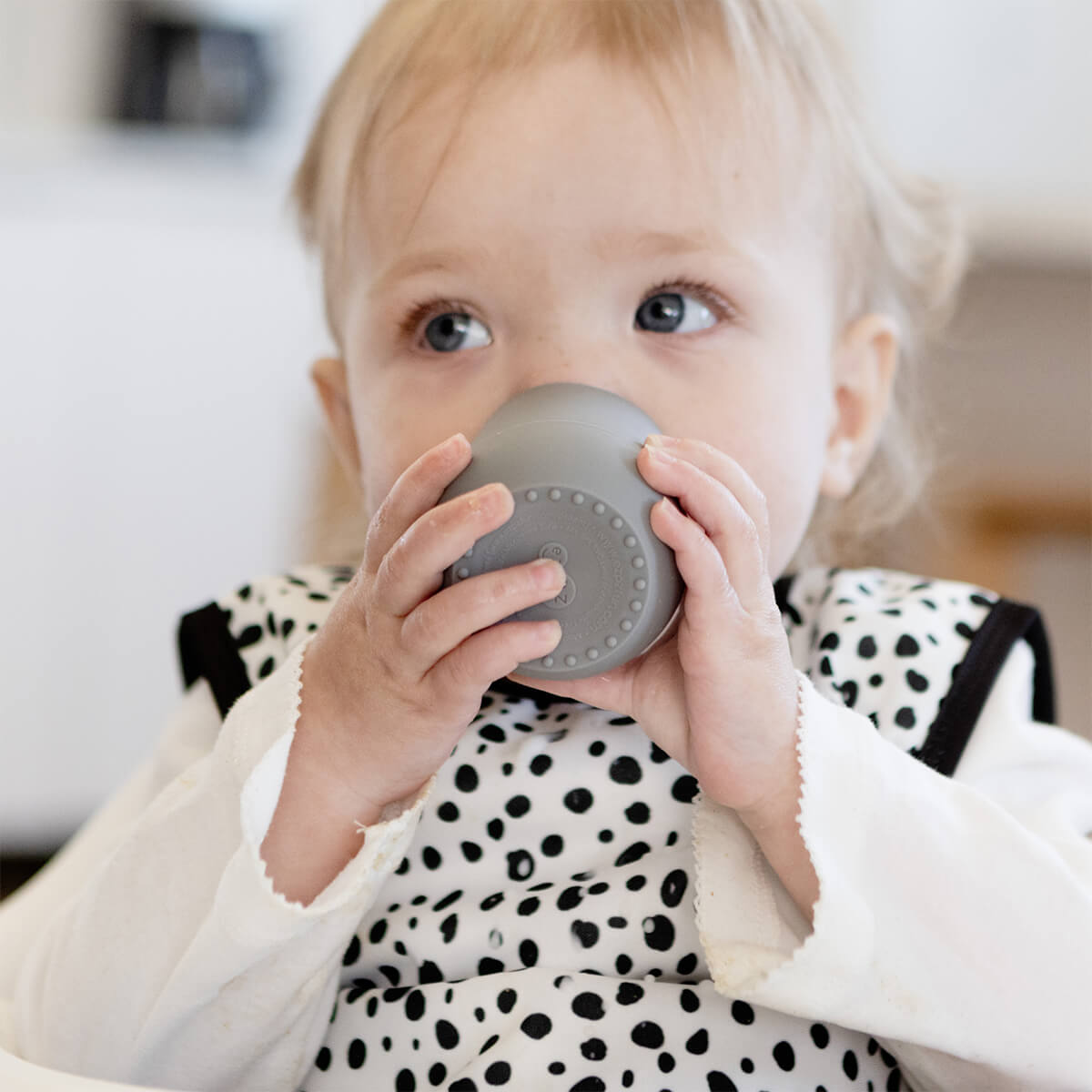 The Tiny Cup in Gray by ezpz / Open-Top, Silicone Drinking Cup for Babies