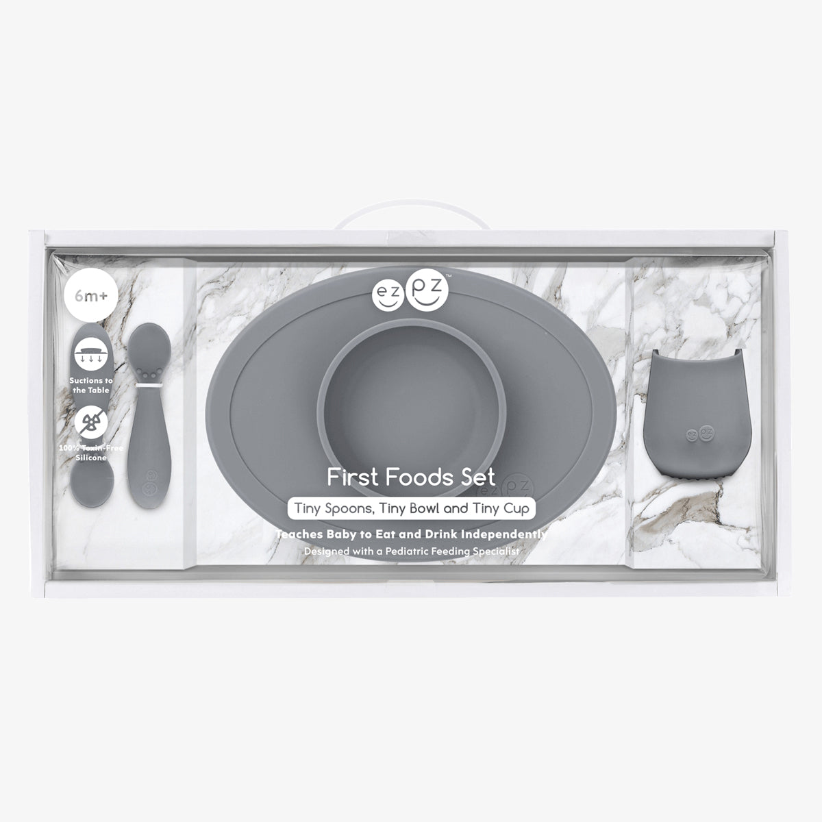 First Foods Set in Gray by ezpz / The Original All-In-One Silicone Plates & Placemats that Stick to the Table