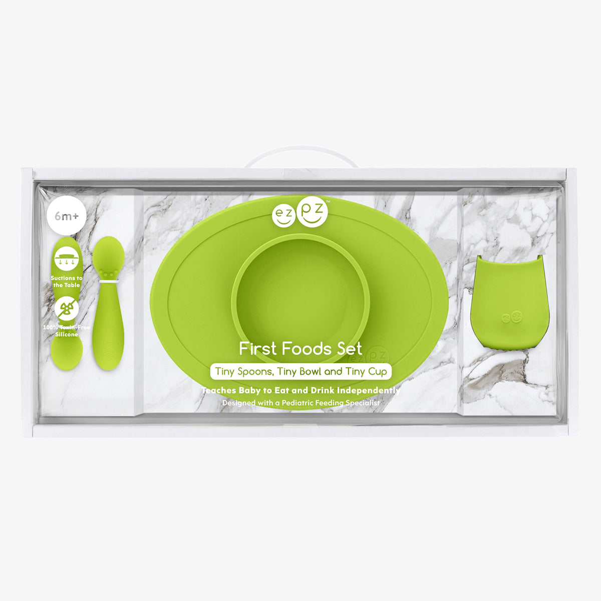 First Foods Set in Lime by ezpz / The Original All-In-One Silicone Plates & Placemats that Stick to the Table