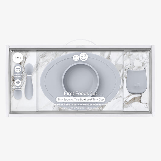 First Foods Set in Pewter by ezpz / The Original All-In-One Silicone Plates & Placemats that Stick to the Table