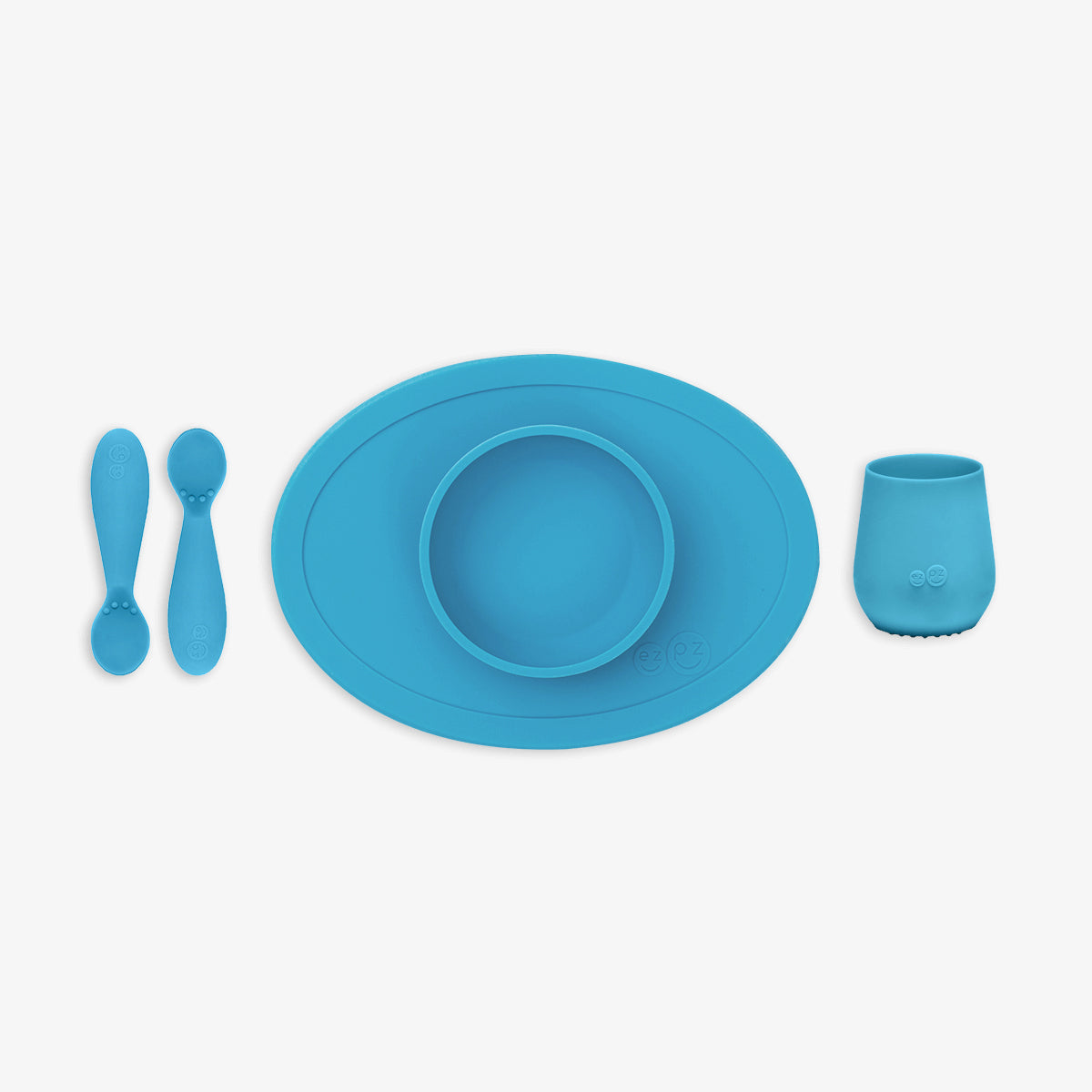 First Foods Set in Blue by ezpz / The Original All-In-One Silicone Plates & Placemats that Stick to the Table