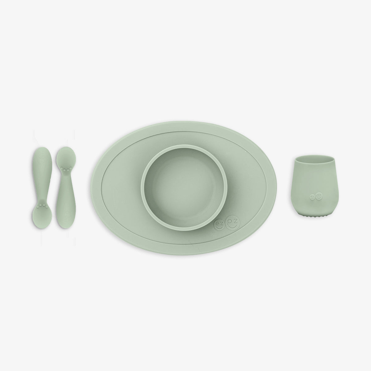 First Foods Set in Sage by ezpz / The Original All-In-One Silicone Plates & Placemats that Stick to the Table