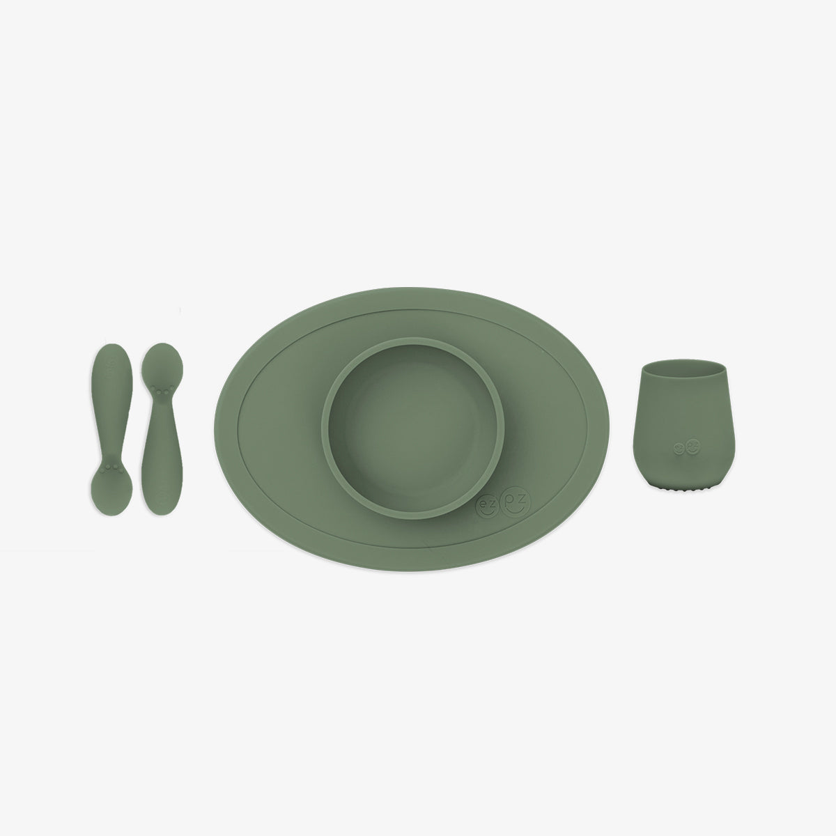 First Foods Set in Olive by ezpz / The Original All-In-One Silicone Plates & Placemats that Stick to the Table