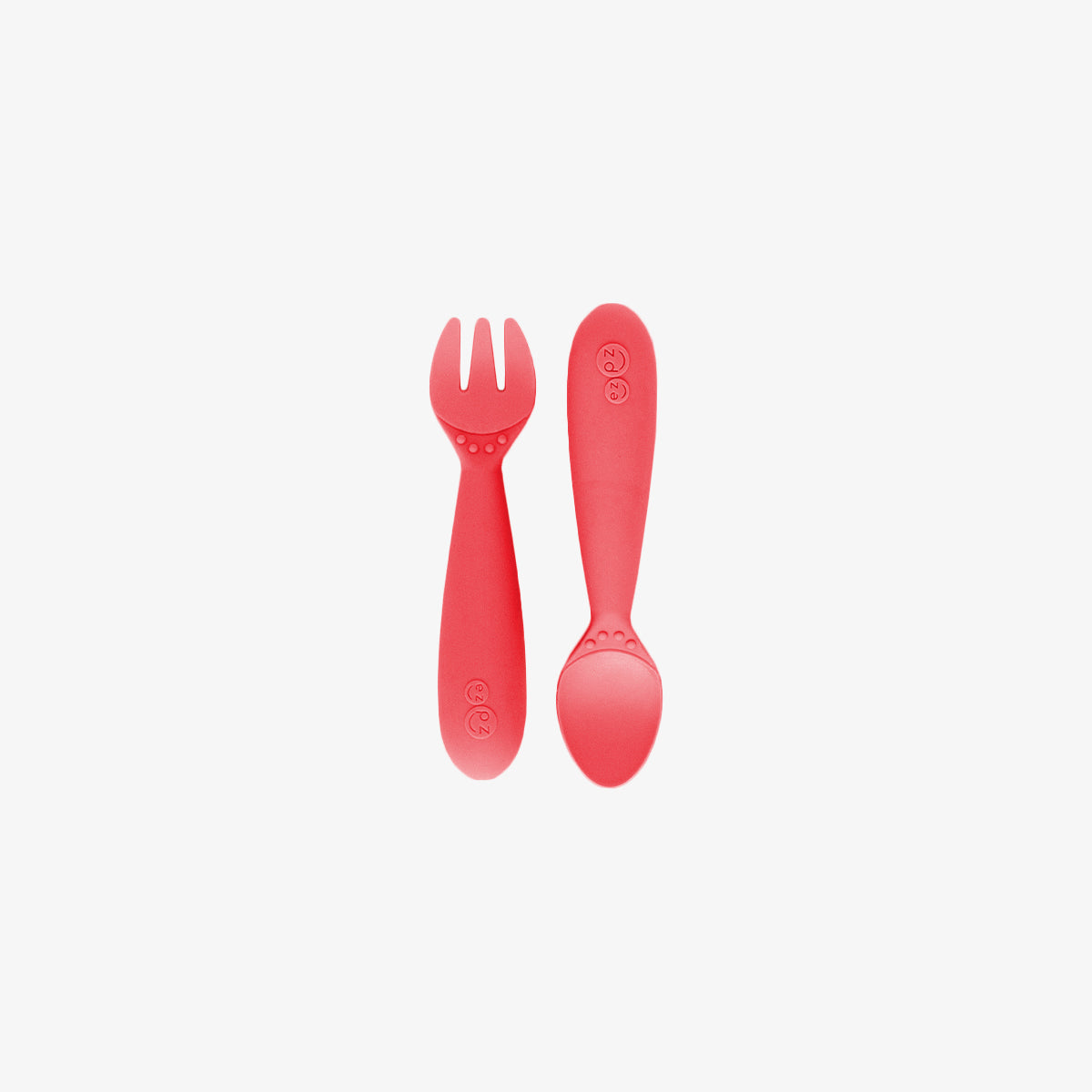 Mini Utensils in Coral by ezpz / Sensory Silicone Fork & Spoon for Toddlers