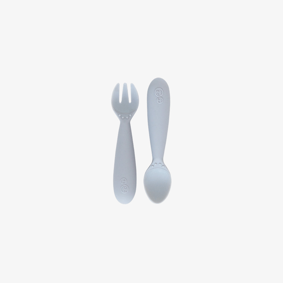 Mini Utensils in Pewter by ezpz / Sensory Silicone Fork & Spoon for Toddlers