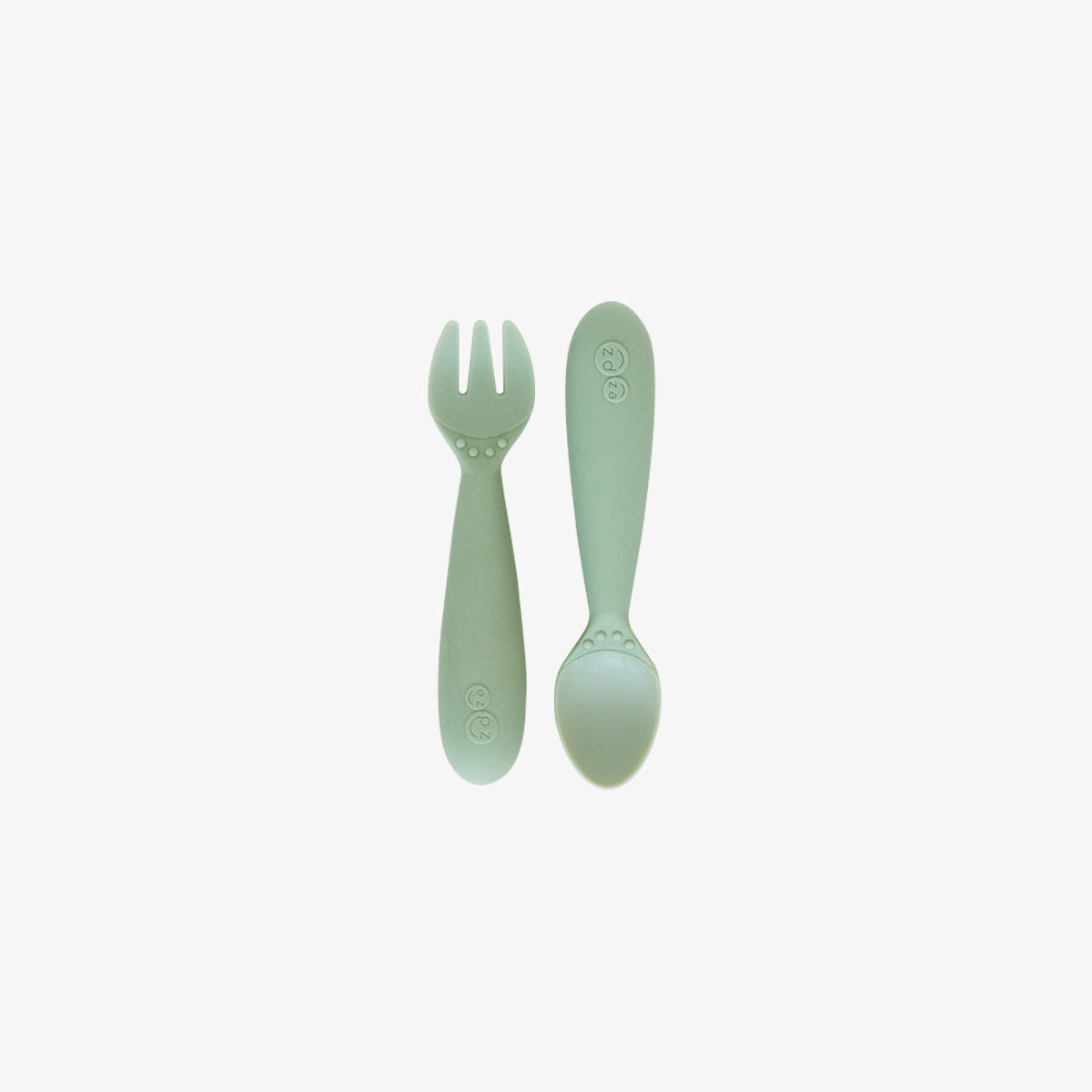 Mini Utensils in Sage by ezpz / Sensory Silicone Fork & Spoon for Toddlers