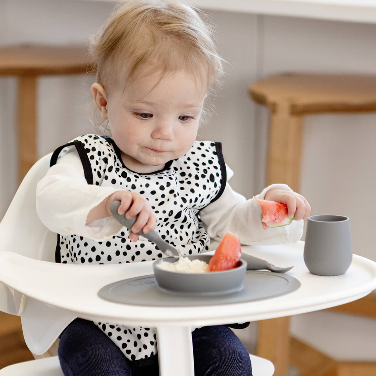 First Foods Set in Gray by ezpz / The Original All-In-One Silicone Plates & Placemats that Stick to the Table
