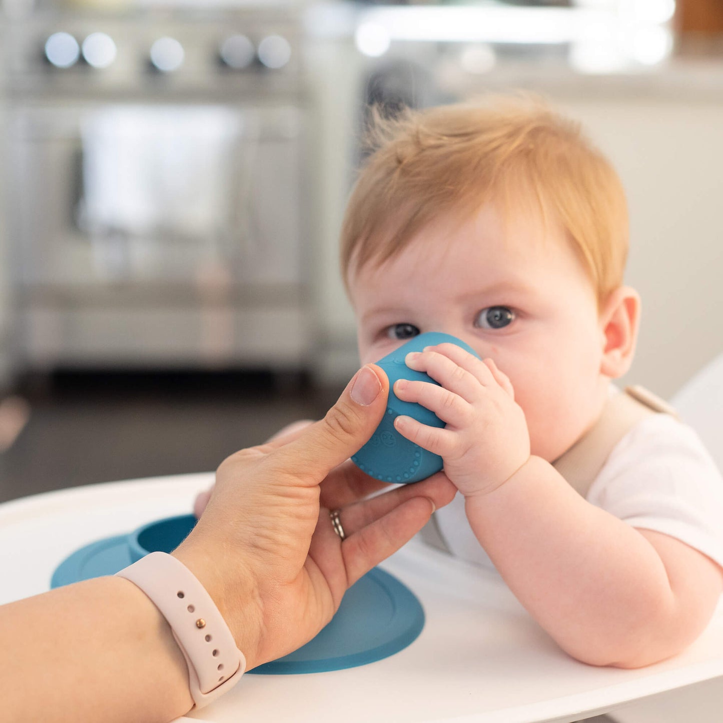 The Tiny Cup in Blue by ezpz / Open-Top, Silicone Drinking Cup for Babies