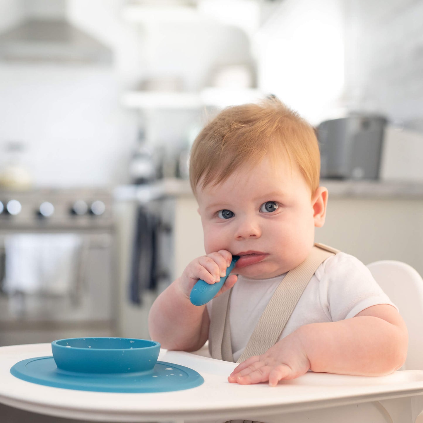 The Tiny Spoon in Blue by ezpz / Small, Sensory Silicone Spoon for Babies