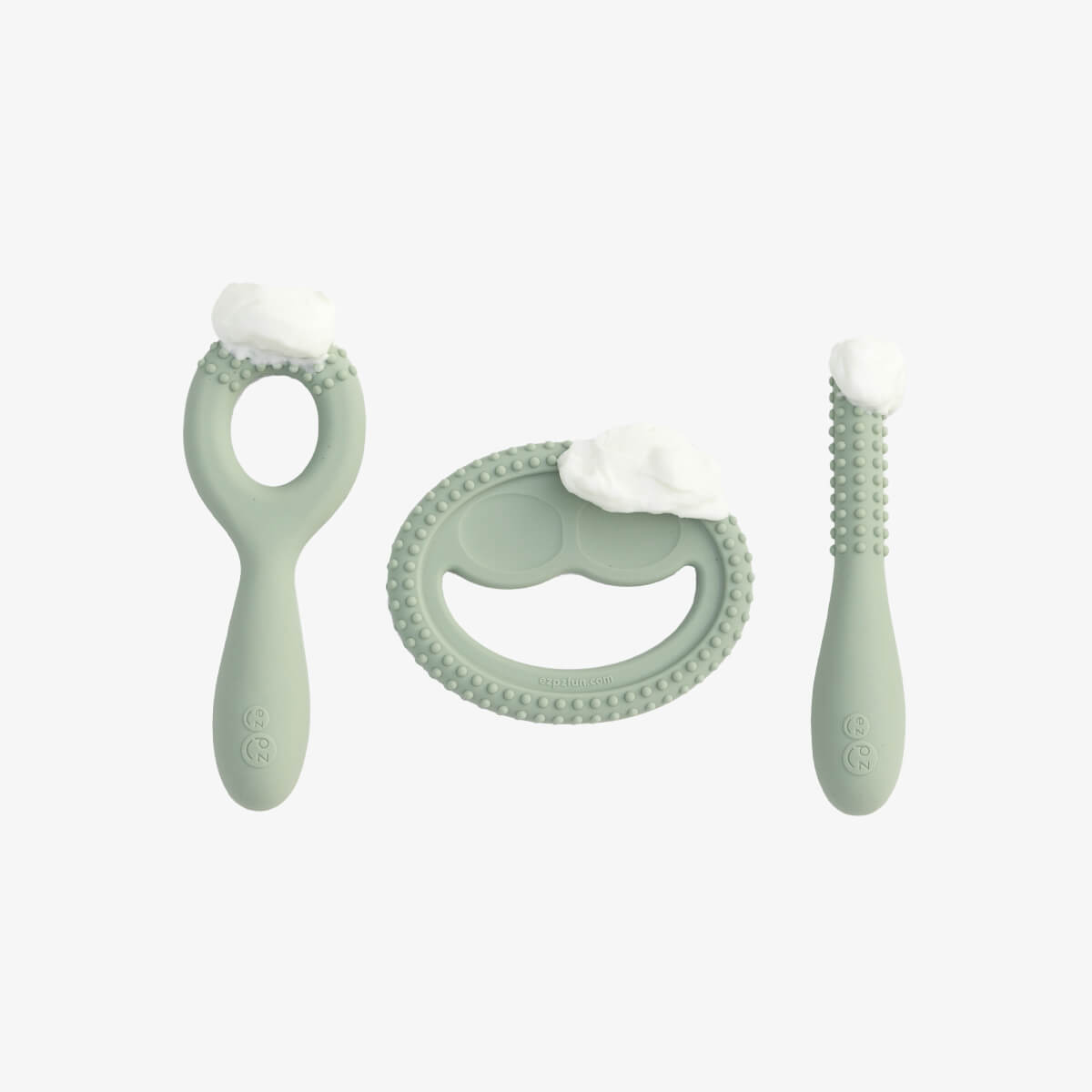 ezpz oral development tools in sage green / silicone teethers for motor skill development