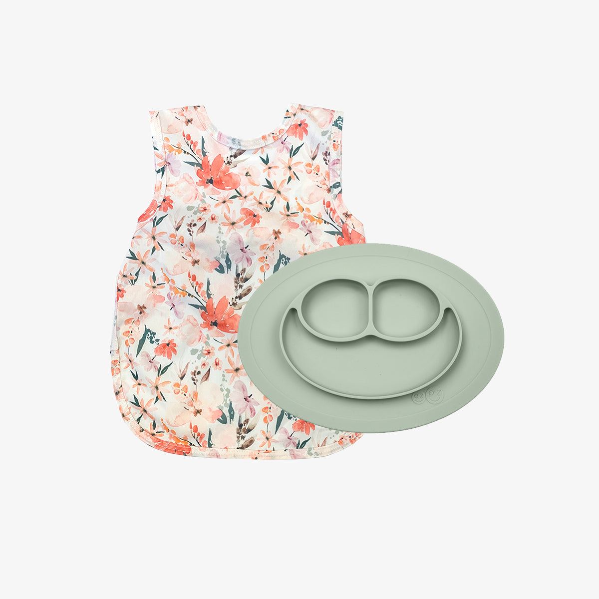 The Mini Mat + Bapron Bundle by ezpz / Sage + Peachy Dreams / Unique Baby Shower Gift Idea