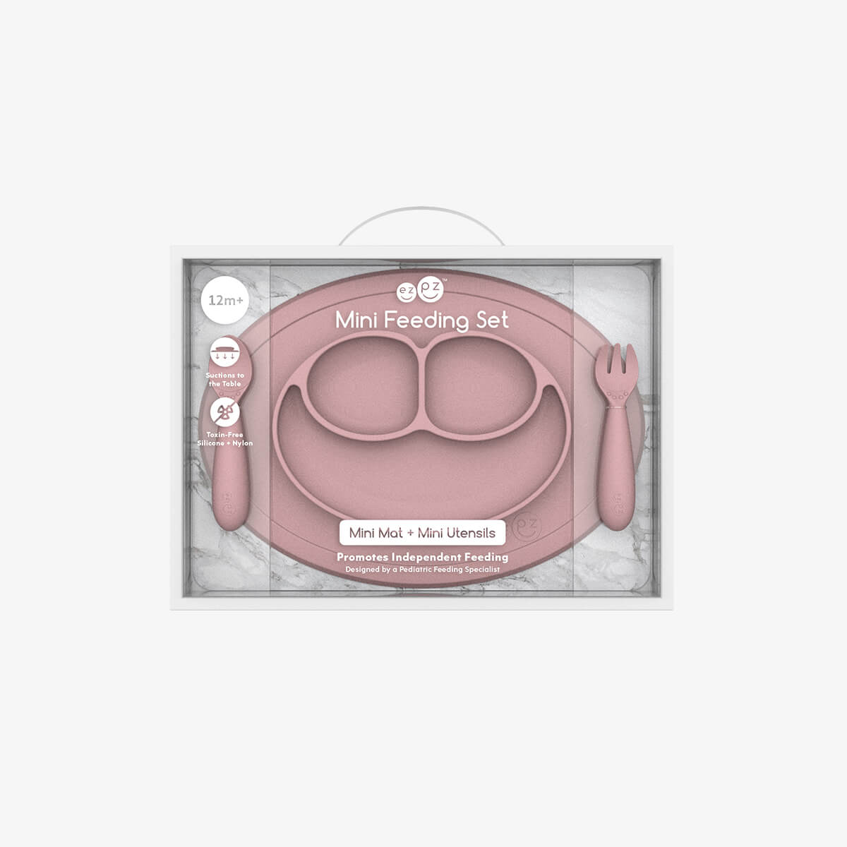 Mini Feeding Set in Blush by ezpz / Silicone Plate, Fork & Spoon for Toddlers