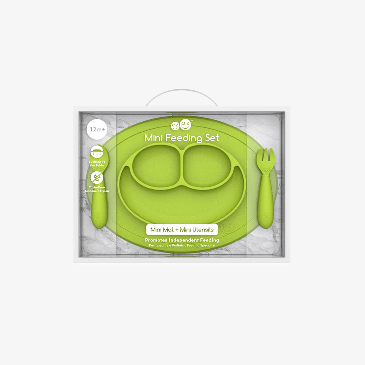 Mini Feeding Set in Lime by ezpz / Silicone Plate, Fork & Spoon for Toddlers