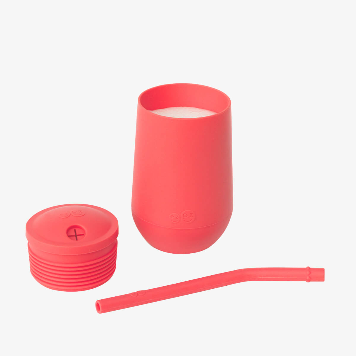 Happy Cup and Straw in Coral / Silicone Cup with Lid and Straw for Toddlers by ezpz