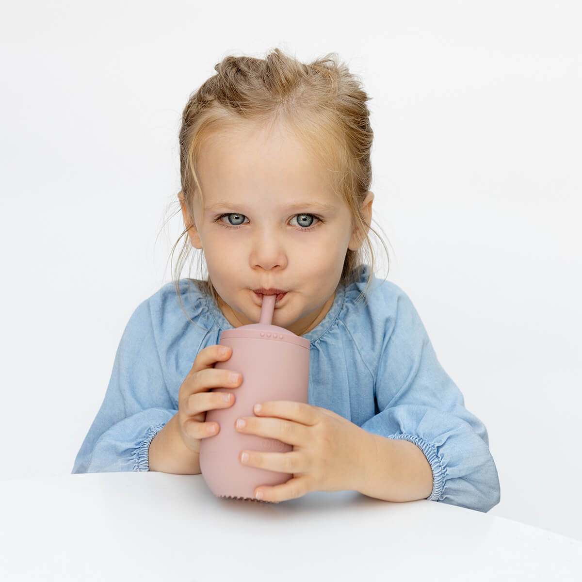 Happy Cup and Straw in Blush / Silicone Cup with Lid and Straw for Toddlers by ezpz