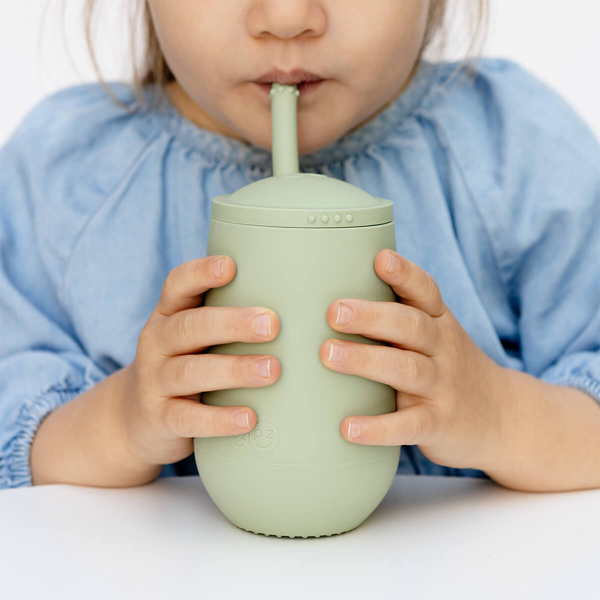 Happy Cup and Straw in Sage / Silicone Cup with Lid and Straw for Toddlers by ezpz