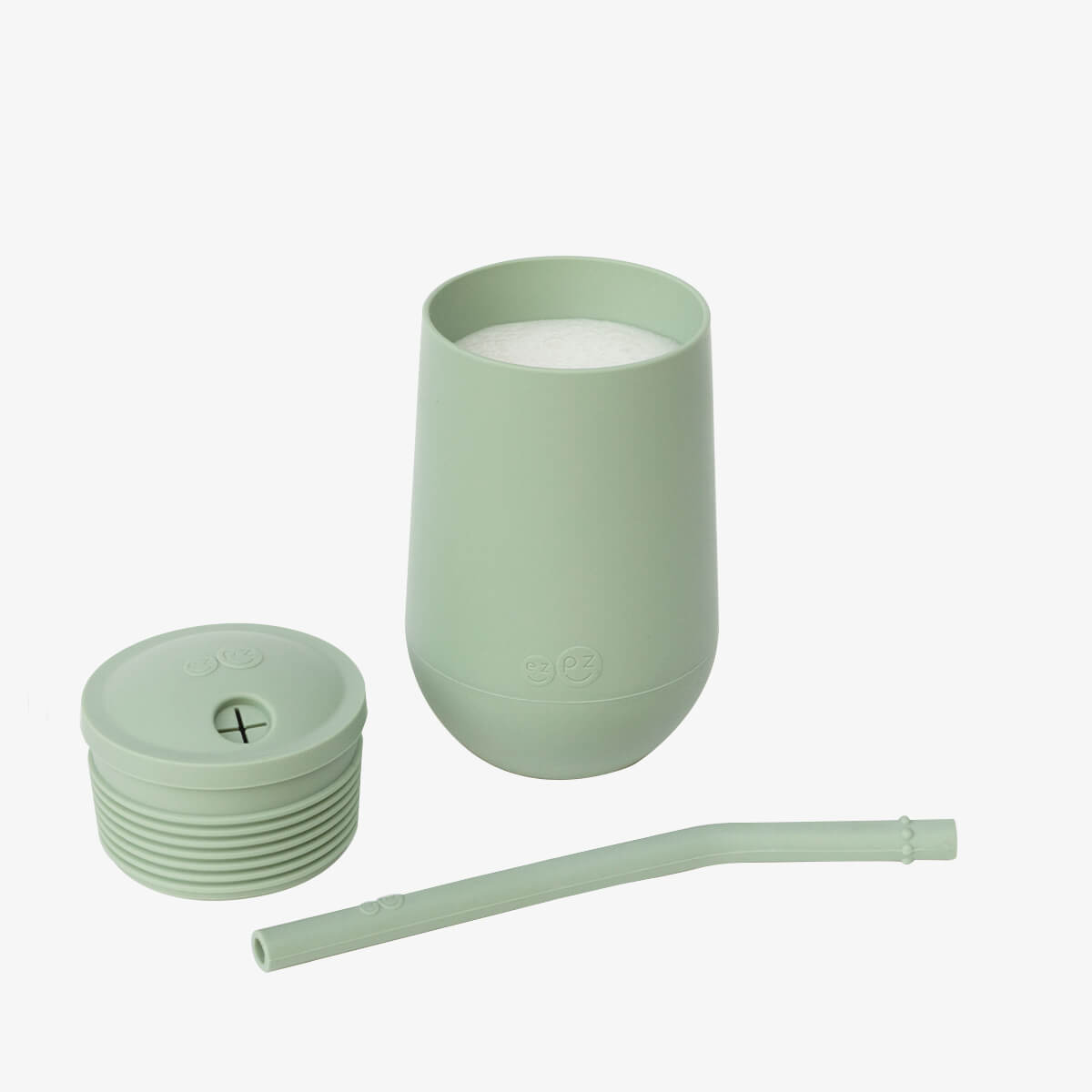 Happy Cup and Straw in Sage / Silicone Cup with Lid and Straw for Toddlers by ezpz