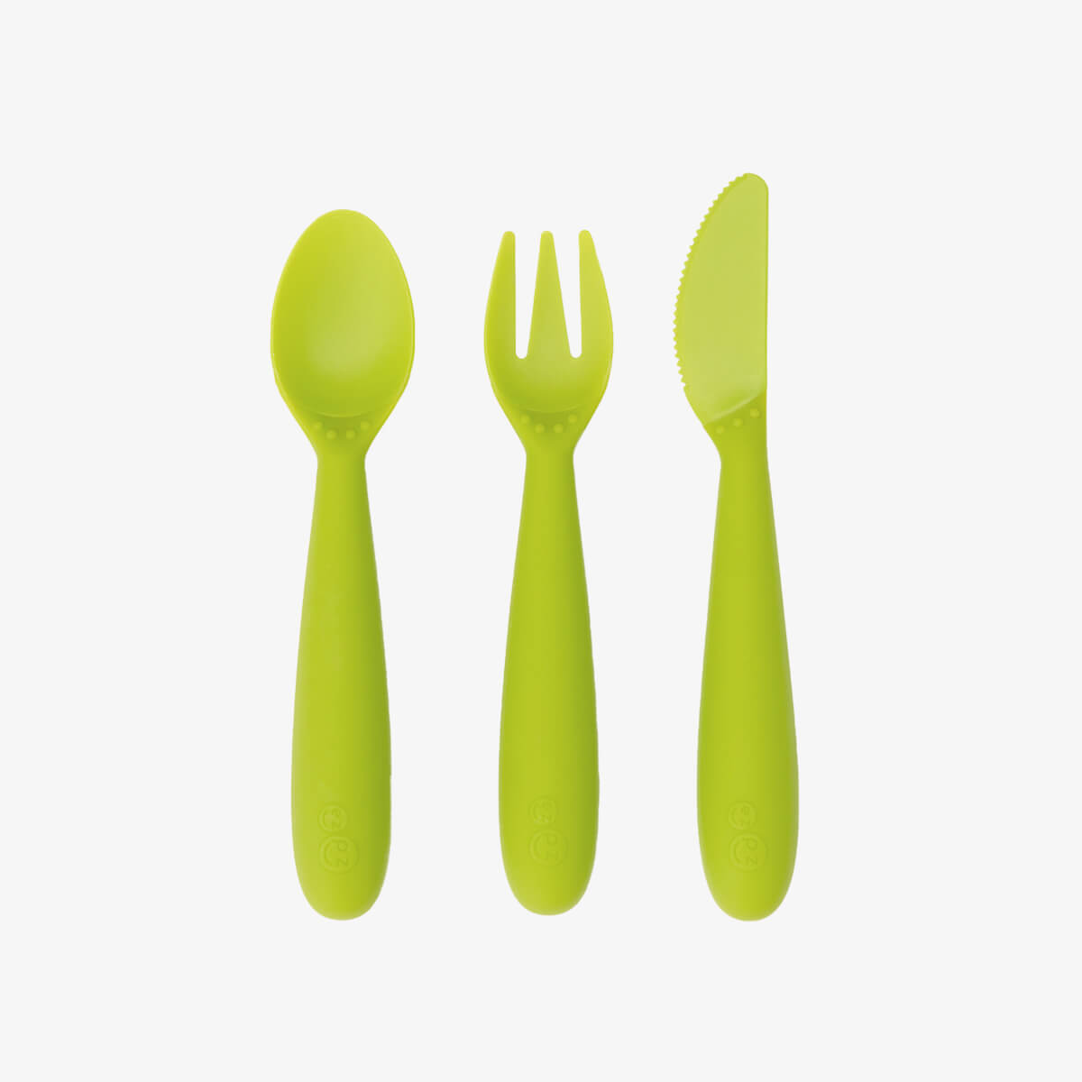Happy Utensils in Lime by ezpz / Silicone Spoon, Fork and Knife Set for Kids
