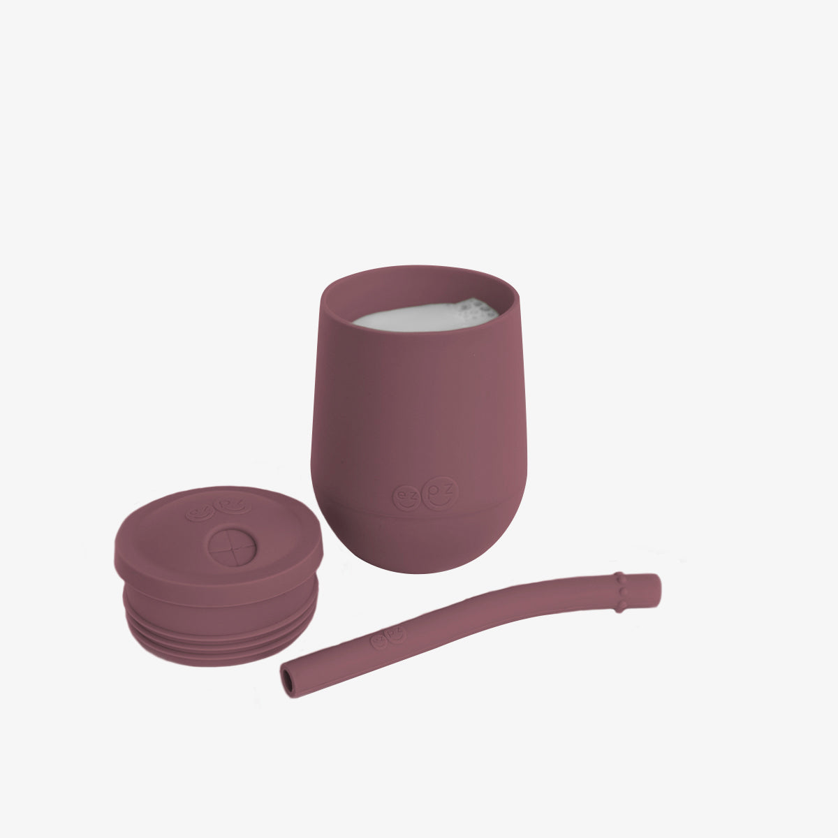 The Mini Cup + Straw in Mauve by ezpz / Silicone Drinking Cup and Straw Training System for Toddlers